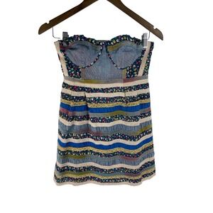Free People New Romantics Patchwork Corset Mini Dress Sz‎ 2 Boho Hippie Festival